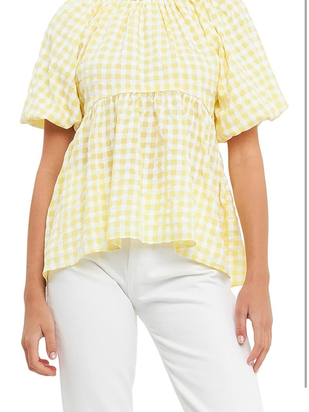 English Factory Blouson Baby Doll Spaghetti Tie Top Yellow - Size M